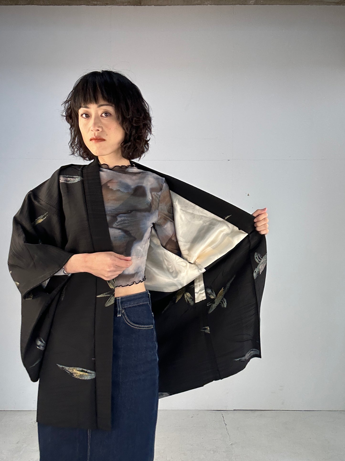 VINTAGE BLACK HAORI "kin koi"