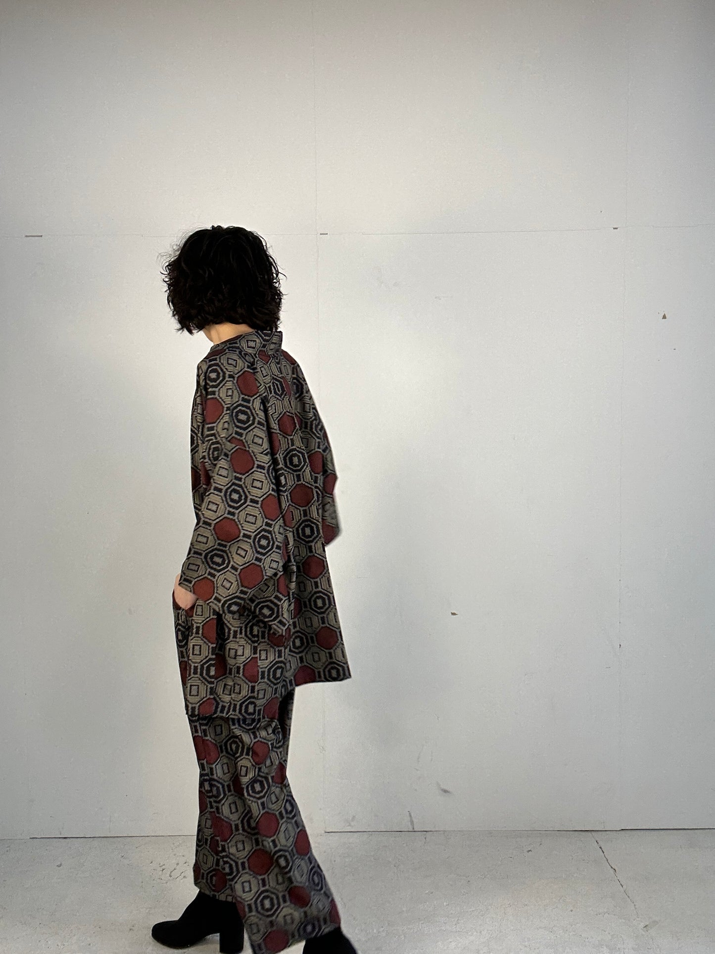 02 Tsumugi HAORI  and KIMONO elastic waist pants upcycled from Japanese kimono(Unisex)