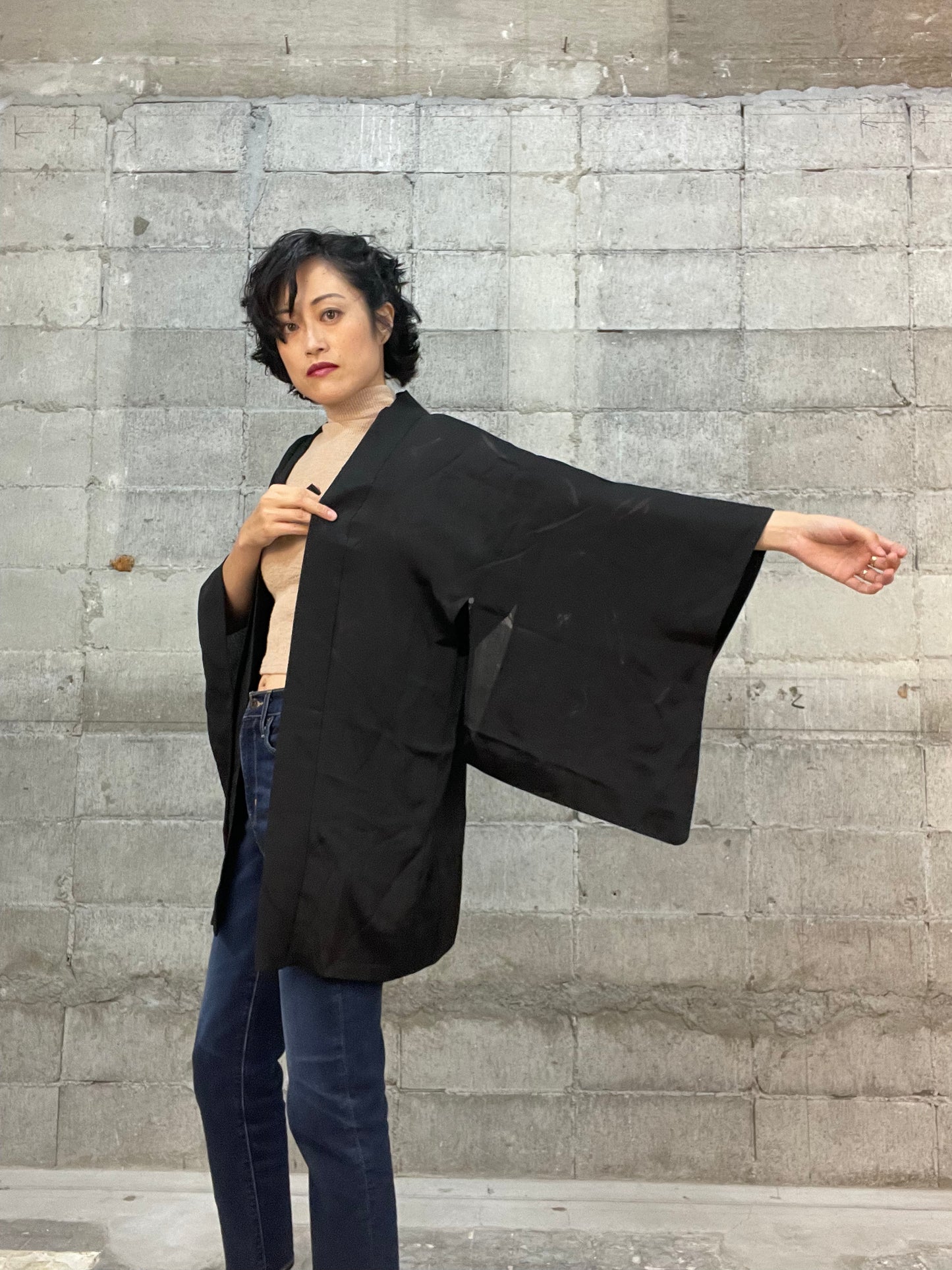 BLACK HAORI SHEER "koi"