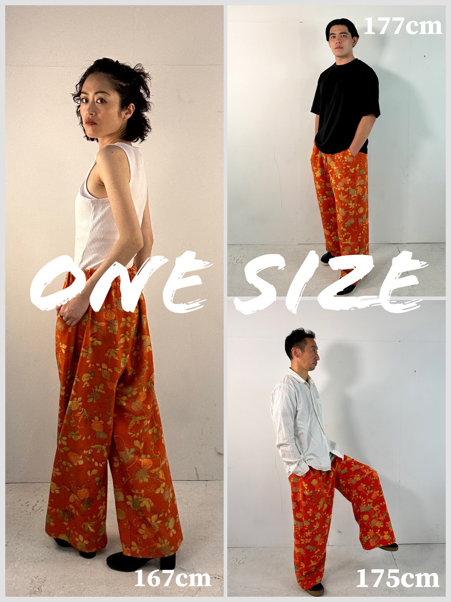 003_KIMONO UNISEX elastic waist pants upcycled from Japanese kimono