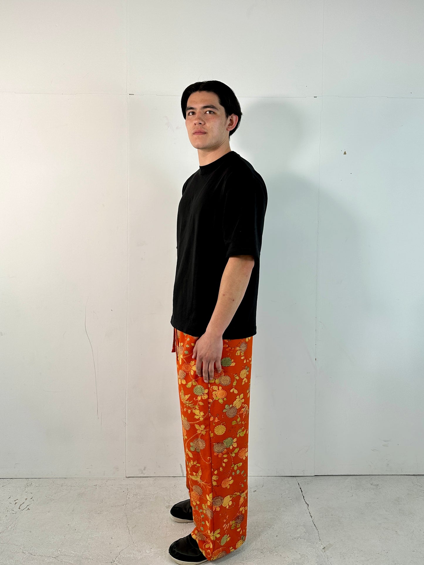 001_KIMONO UNISEX elastic waist pants upcycled from Japanese kimono