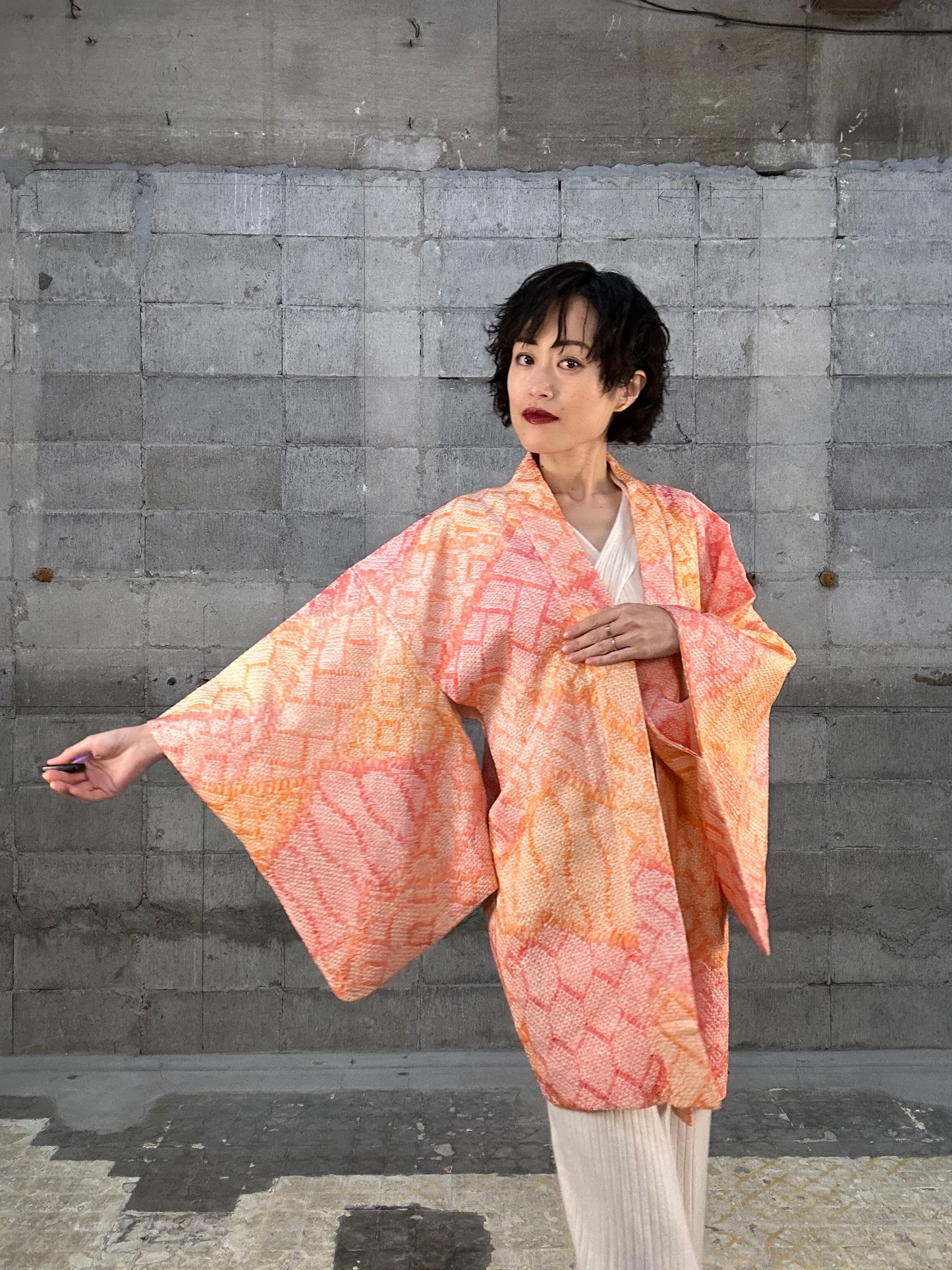 SHIBORI HAORI "013 awai momo, ki"