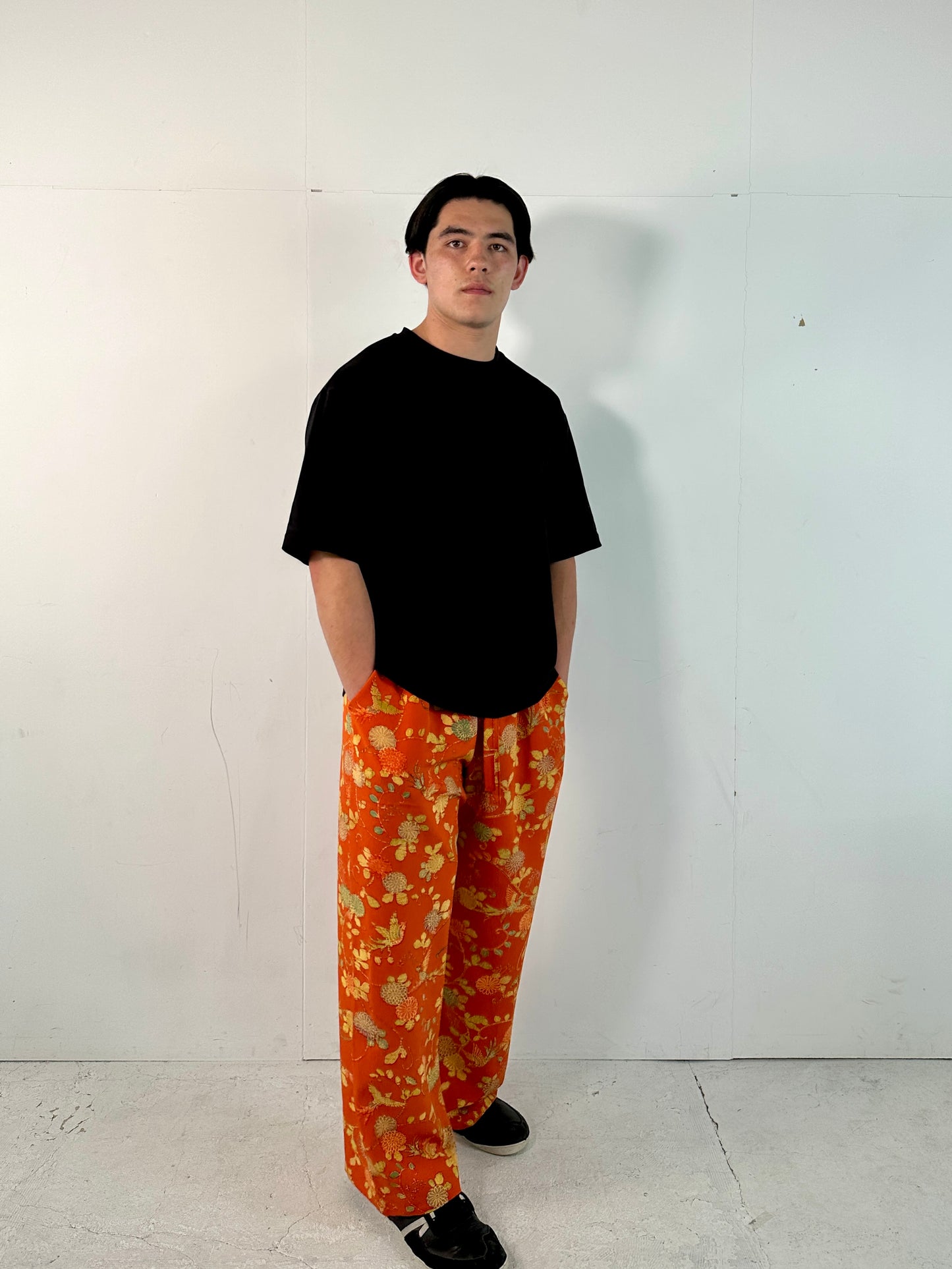 001_KIMONO UNISEX elastic waist pants upcycled from Japanese kimono