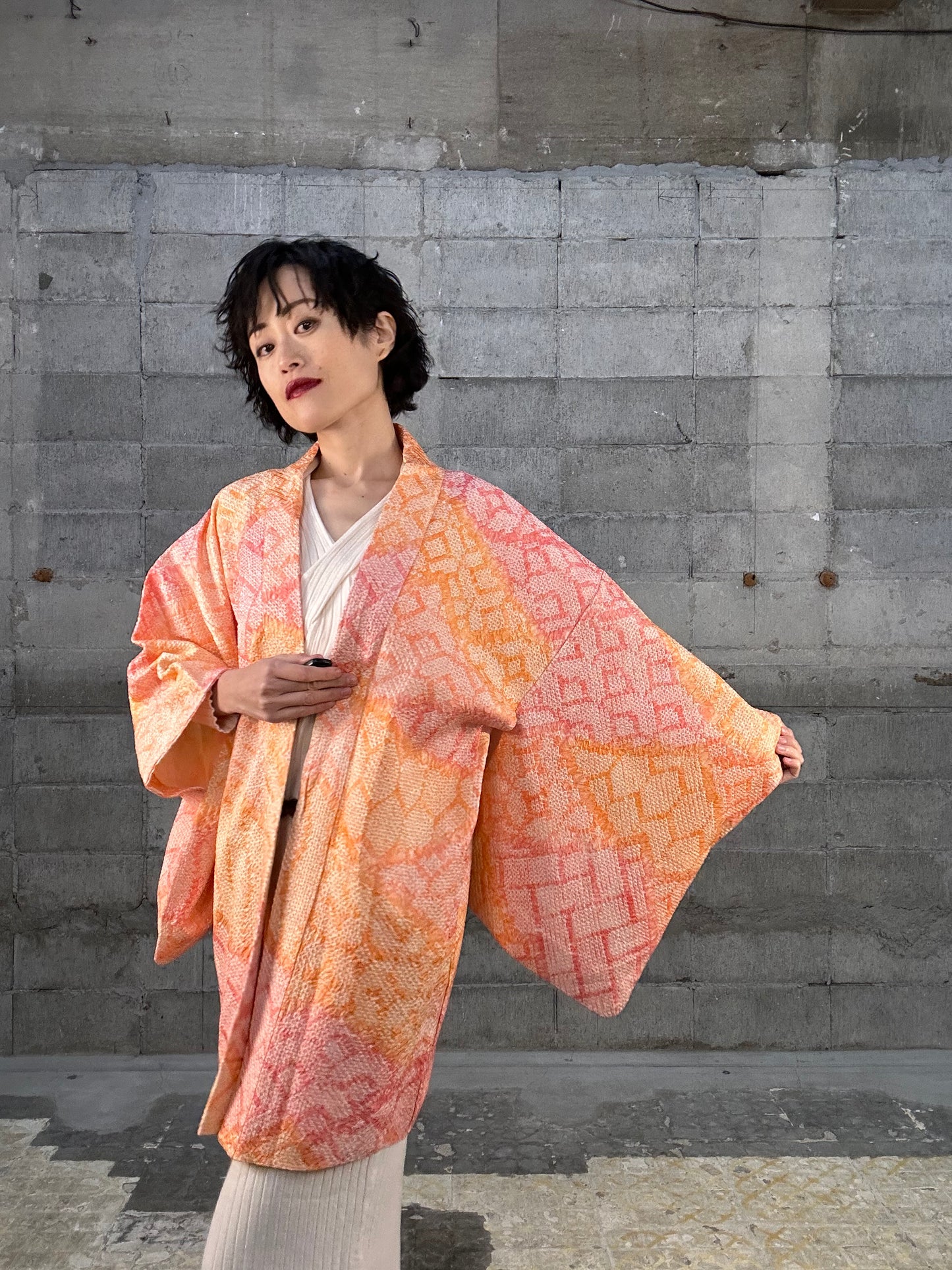 SHIBORI HAORI "013 awai momo, ki"