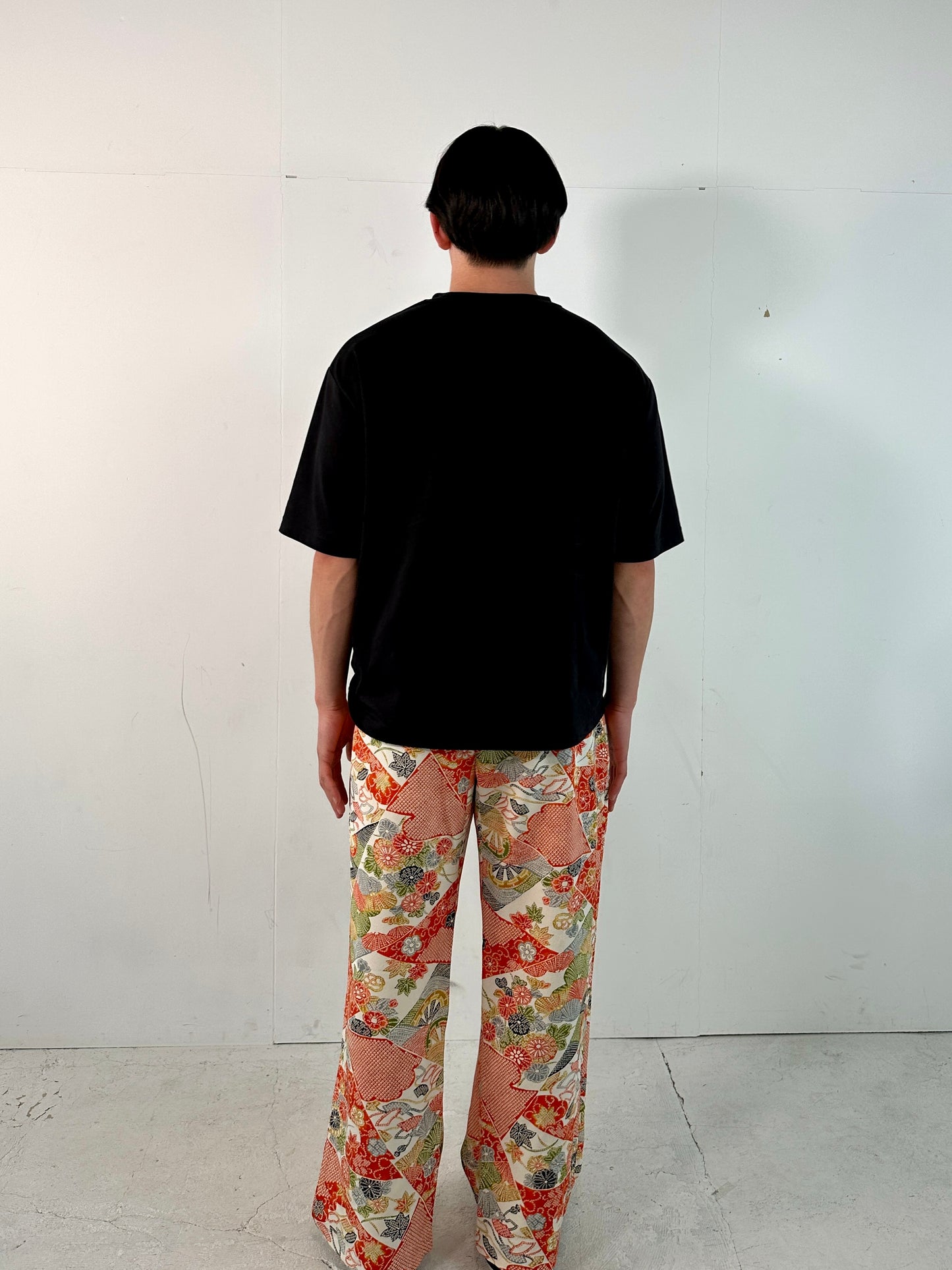 002_KIMONO UNISEX elastic waist pants upcycled from Japanese kimono