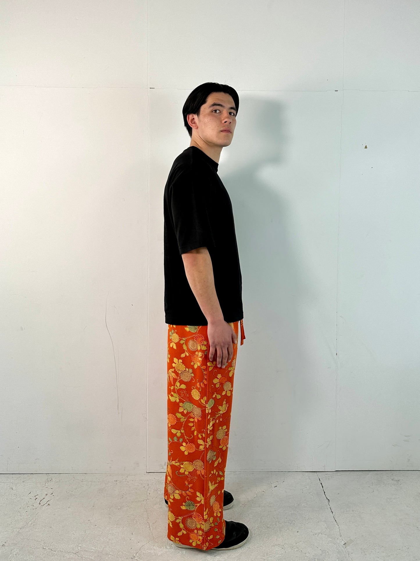 001_KIMONO UNISEX elastic waist pants upcycled from Japanese kimono