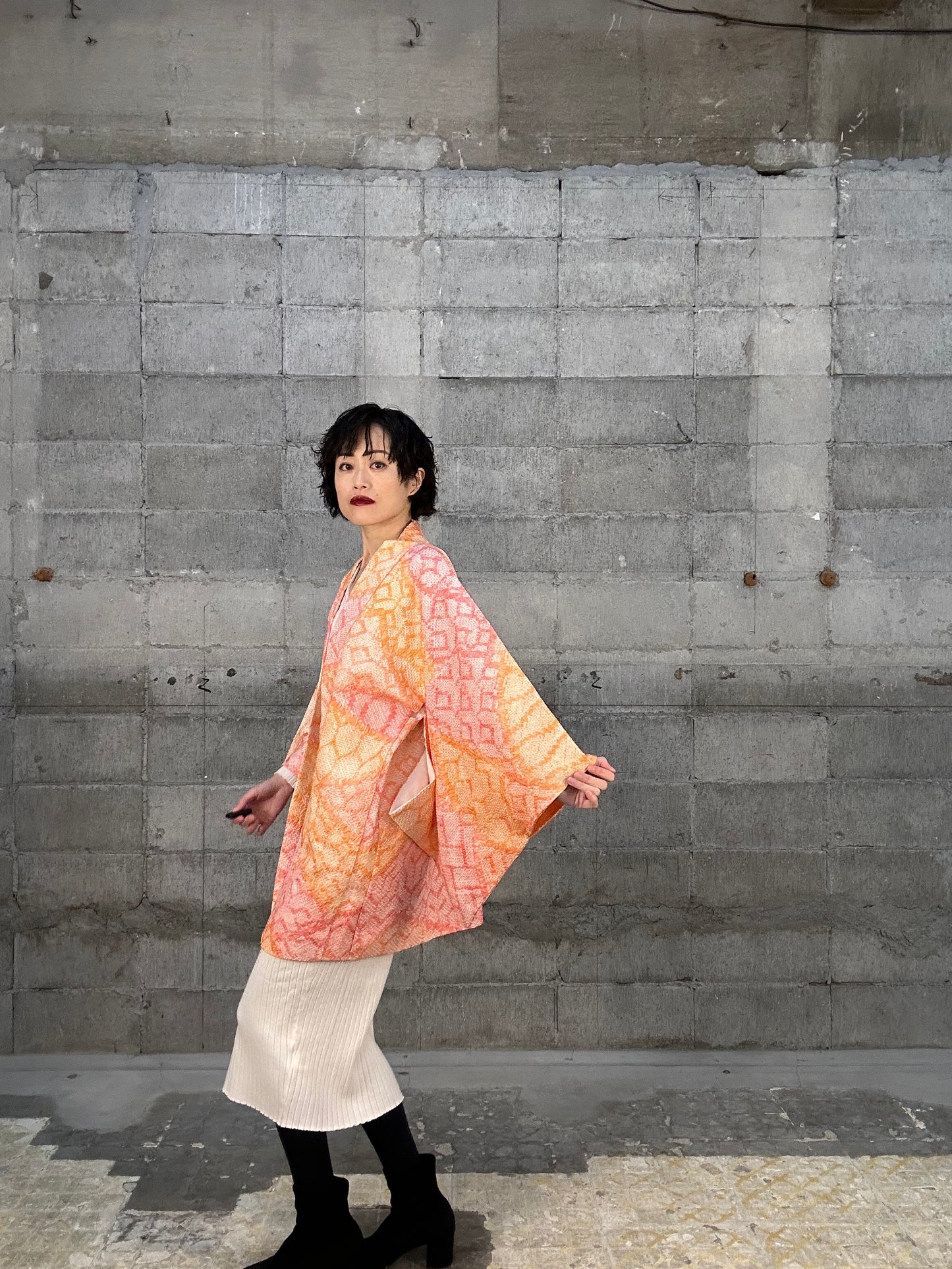 SHIBORI HAORI "013 awai momo, ki"