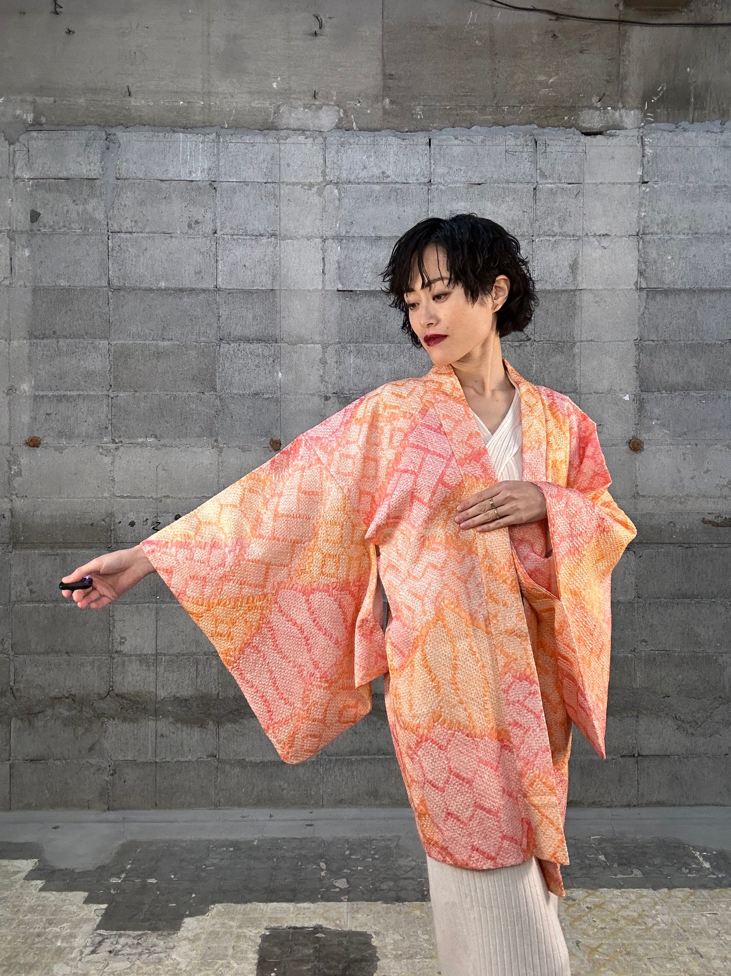 SHIBORI HAORI "013 awai momo, ki"