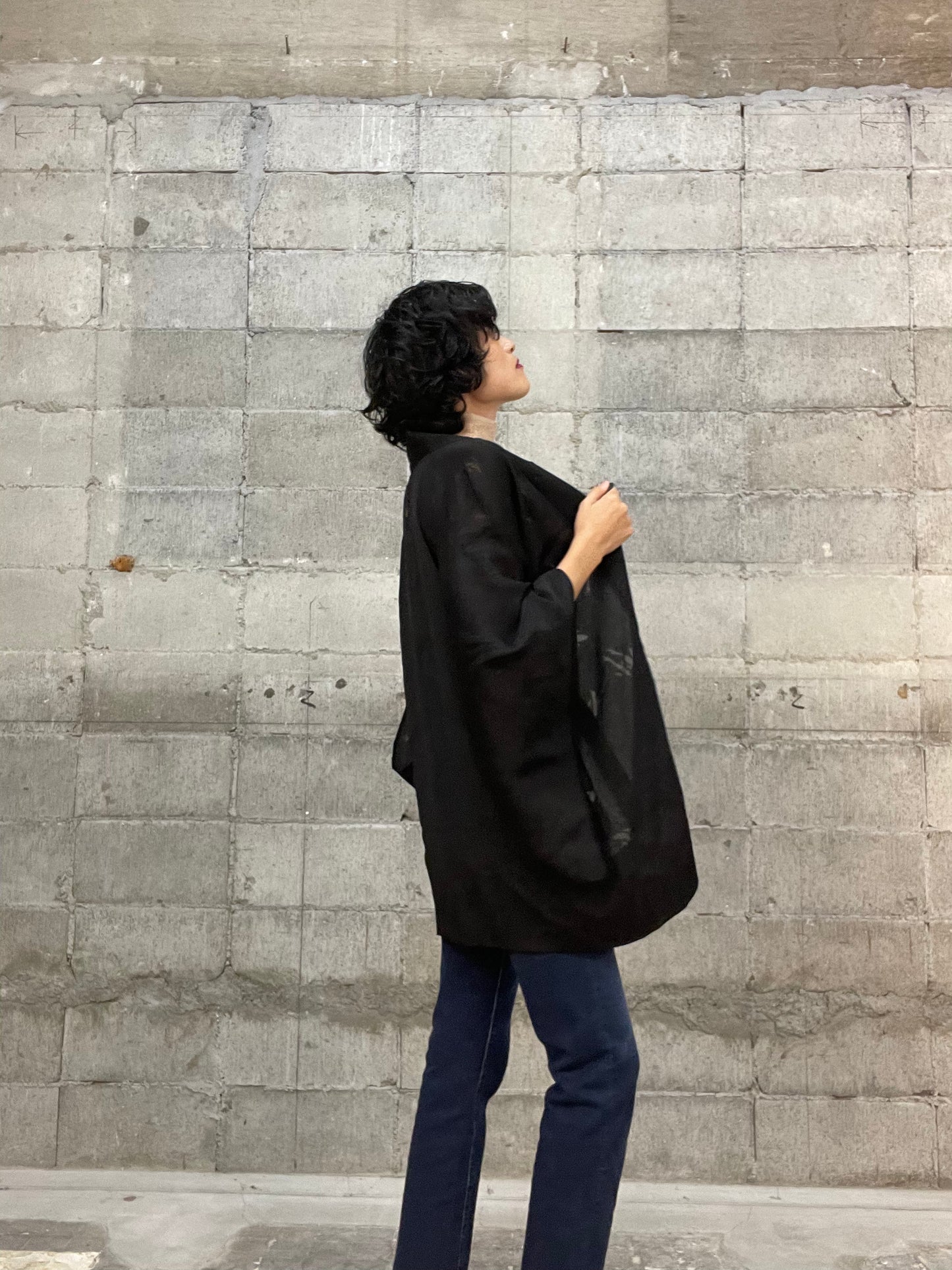 BLACK HAORI SHEER "koi"