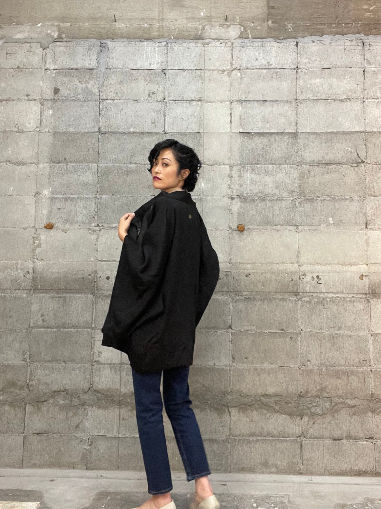 BLACK HAORI SHEER "koi"