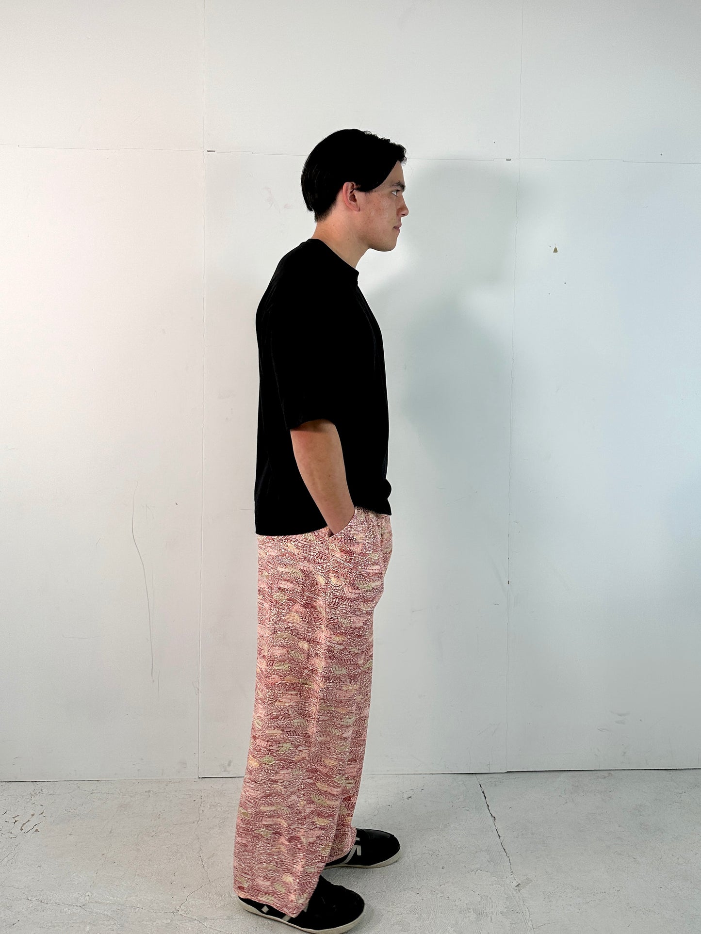 005_KIMONO UNISEX elastic waist pants upcycled from Japanese kimono