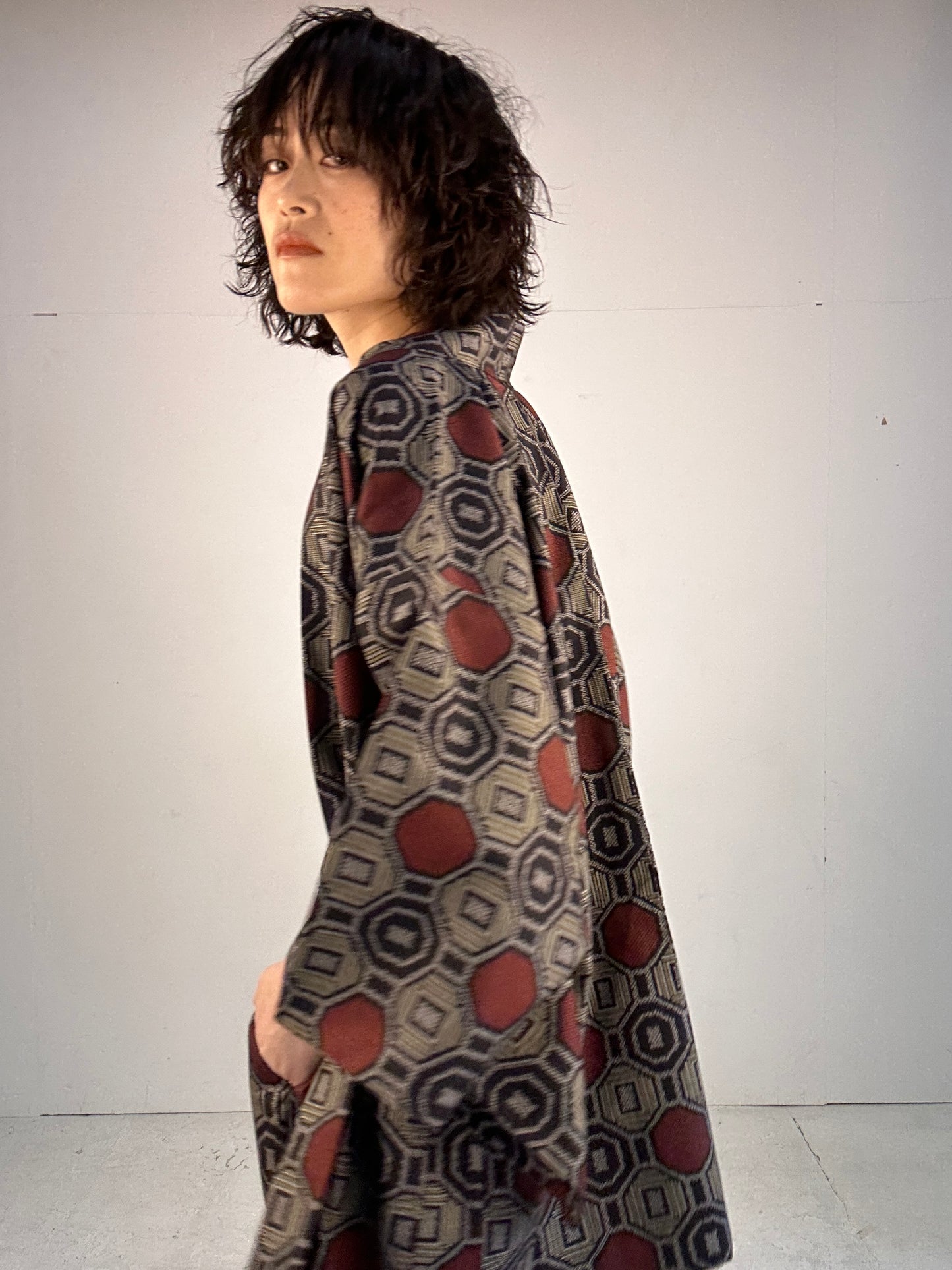 02 Tsumugi HAORI  and KIMONO elastic waist pants upcycled from Japanese kimono(Unisex)