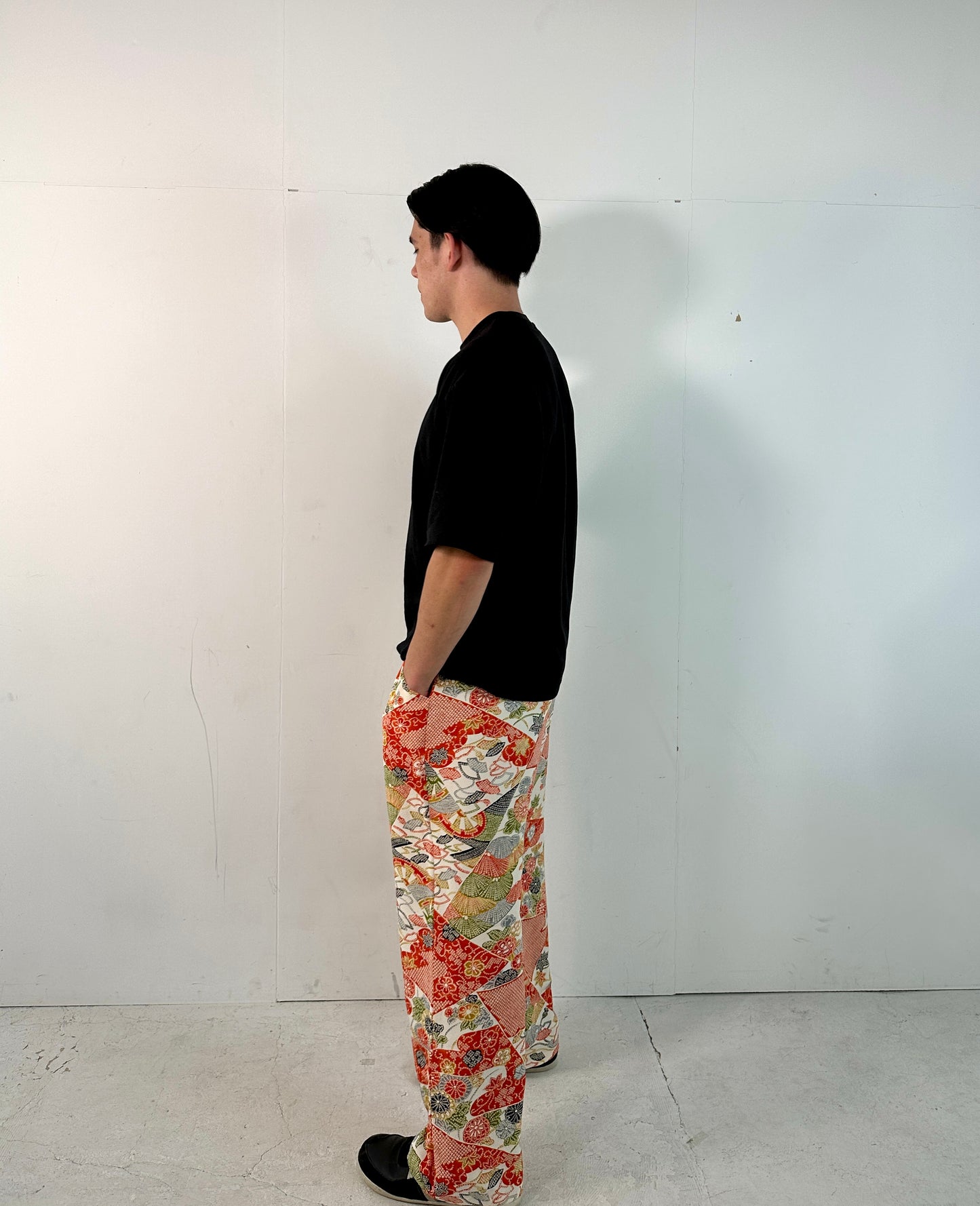 002_KIMONO UNISEX elastic waist pants upcycled from Japanese kimono