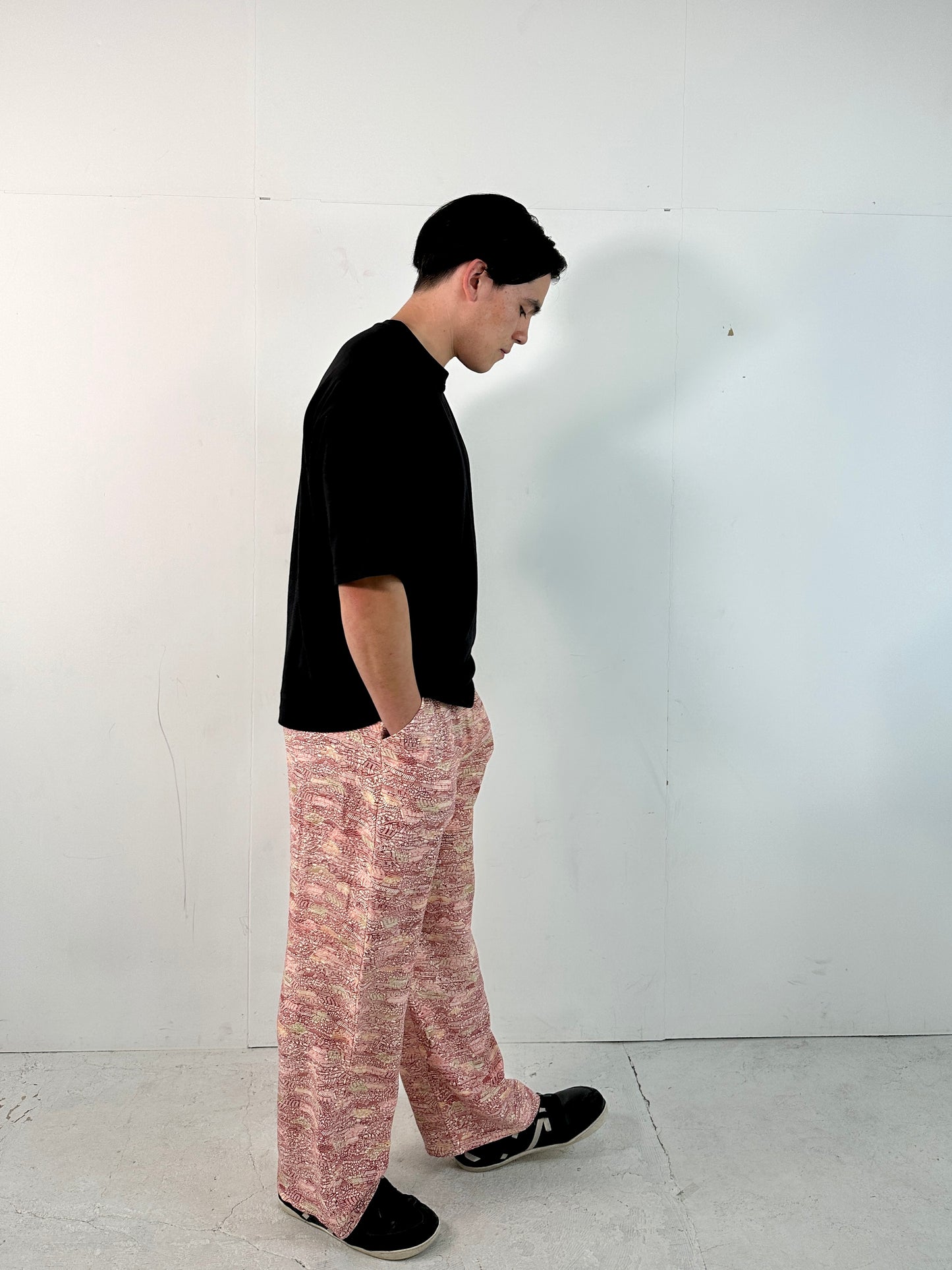 005_KIMONO UNISEX elastic waist pants upcycled from Japanese kimono