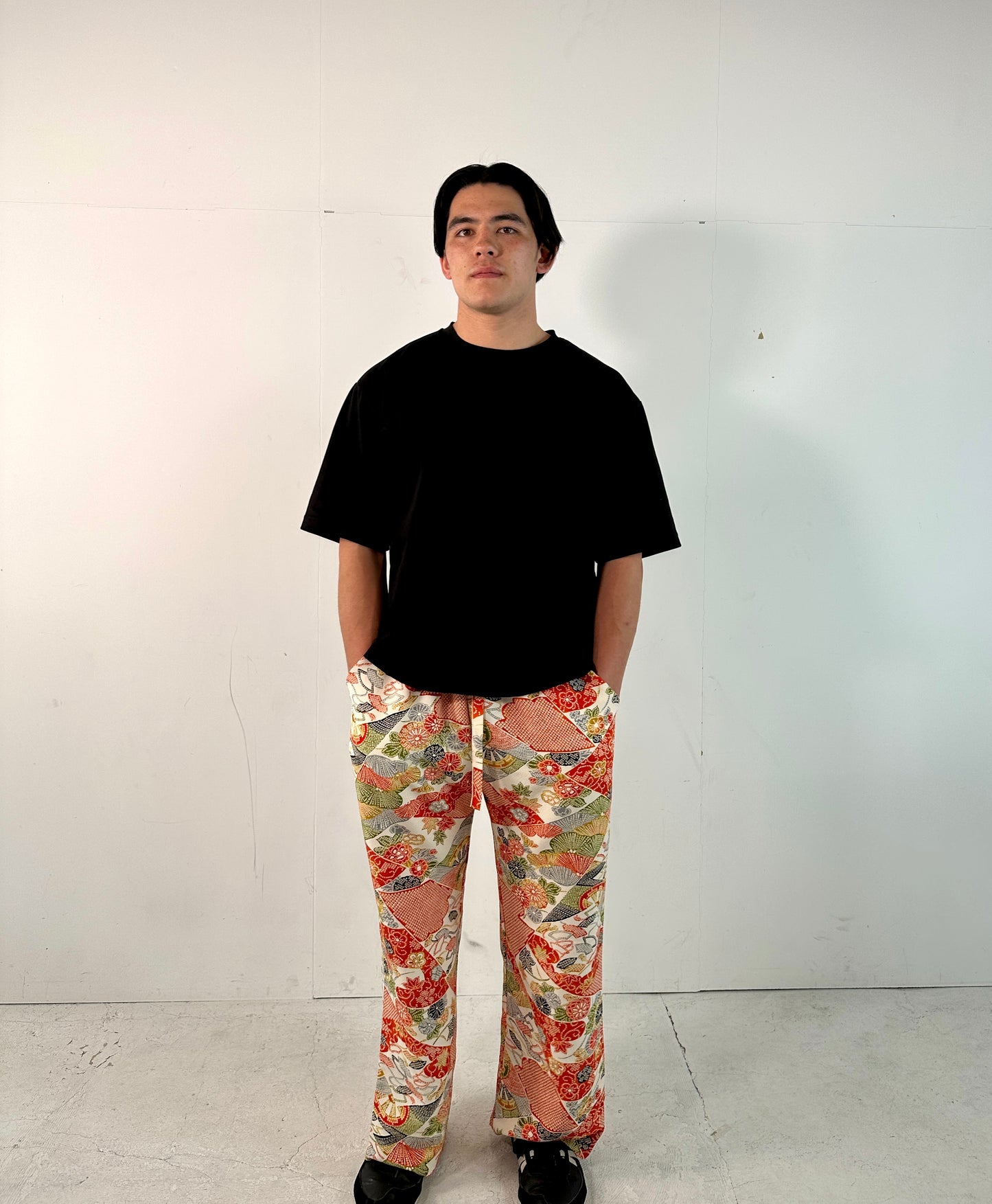 002_KIMONO UNISEX elastic waist pants upcycled from Japanese kimono