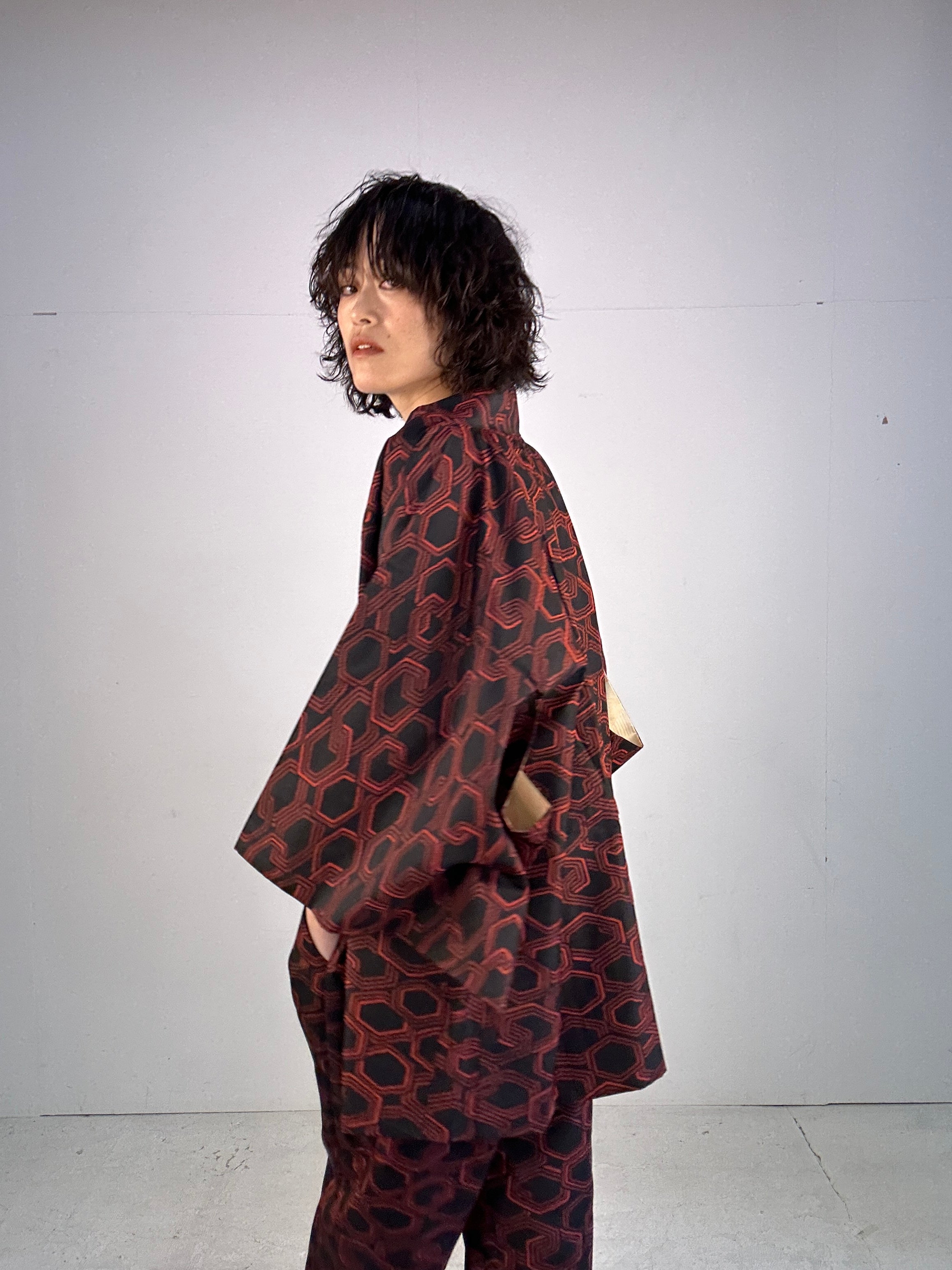 03 Tsumugi HAORI and KIMONO elastic waist pants upcycled from