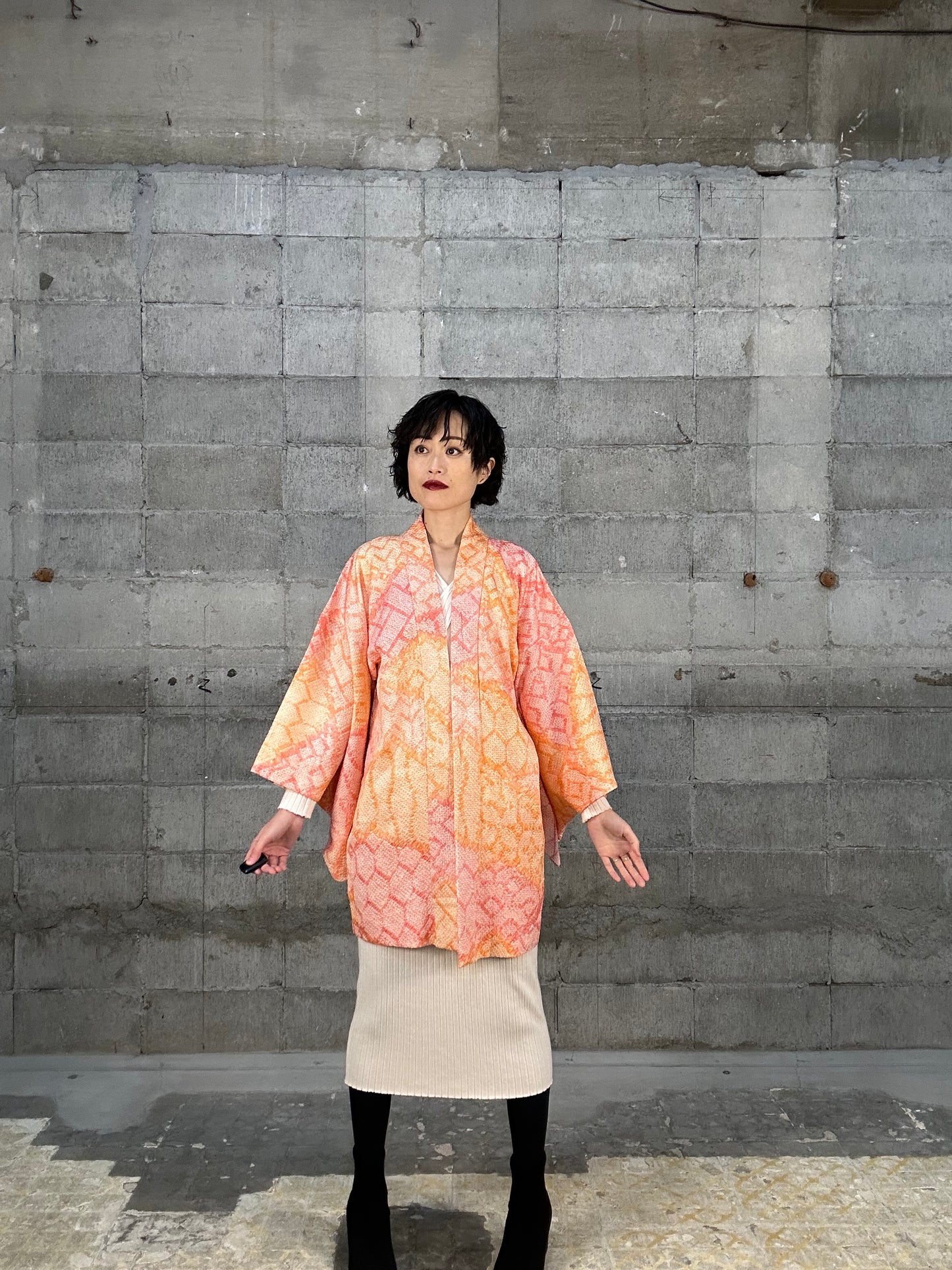 SHIBORI HAORI "013 awai momo, ki"