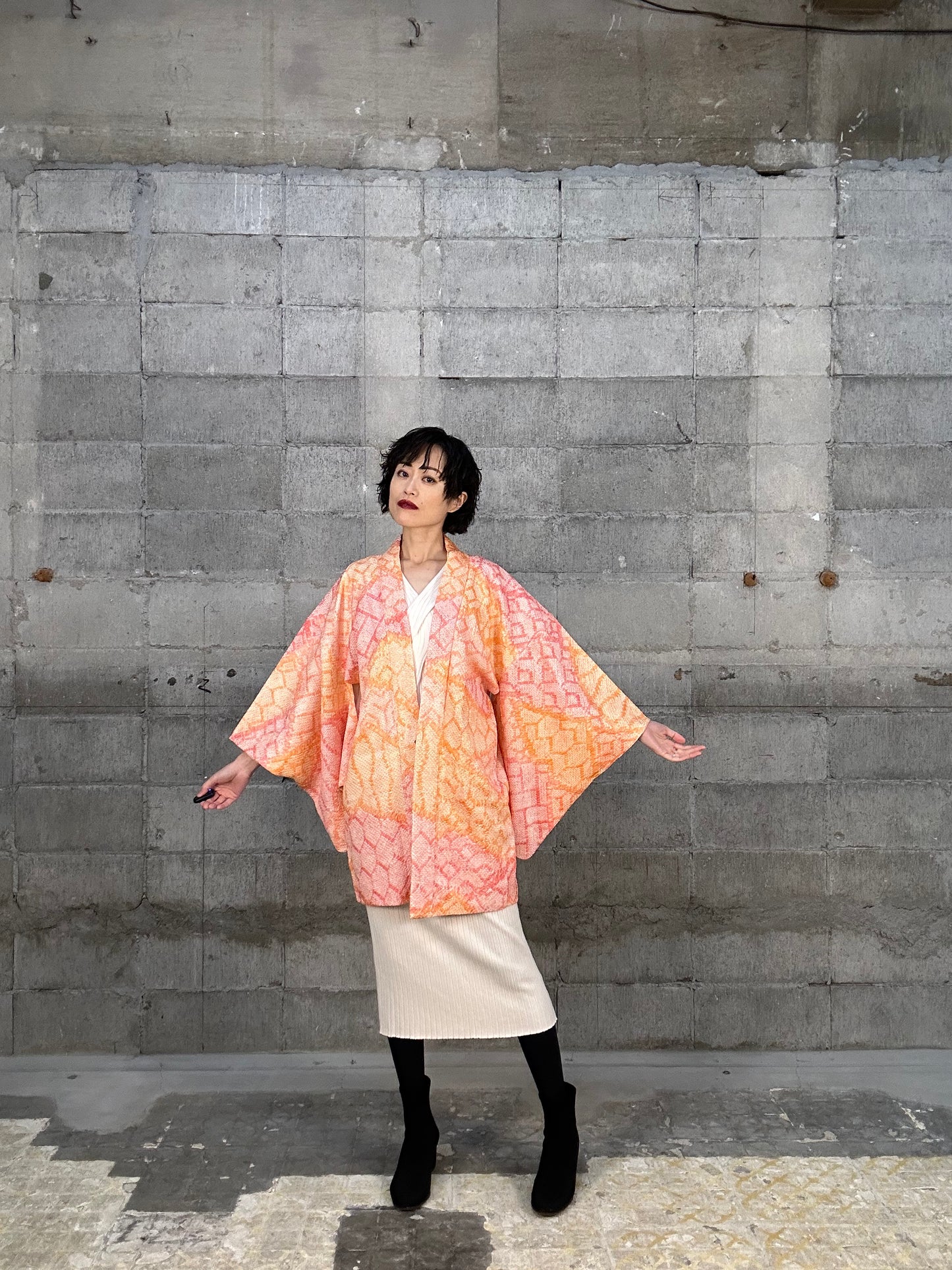 SHIBORI HAORI "013 awai momo, ki"