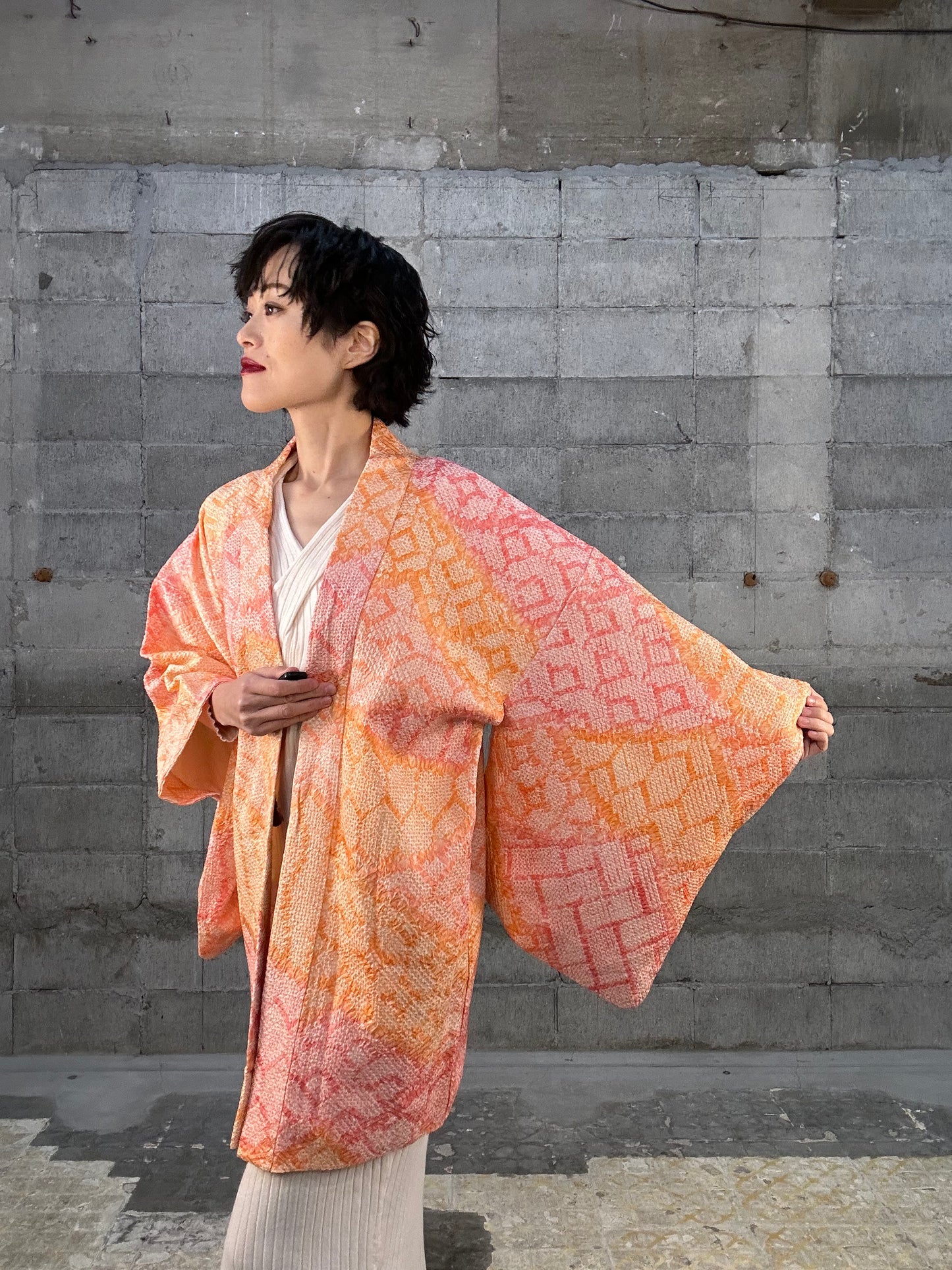 SHIBORI HAORI "013 awai momo, ki"