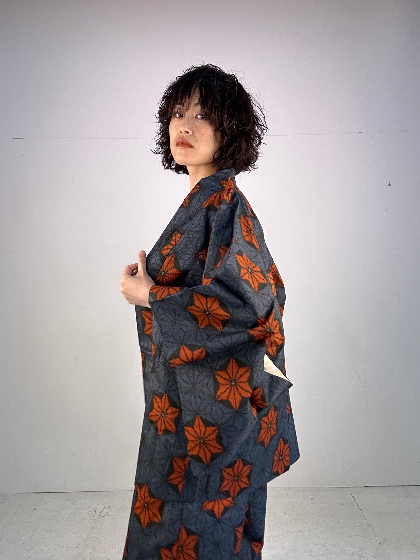 A_ Tsumugi HAORI  and KIMONO elastic waist pants upcycled from Japanese kimono(Dressy and wide)