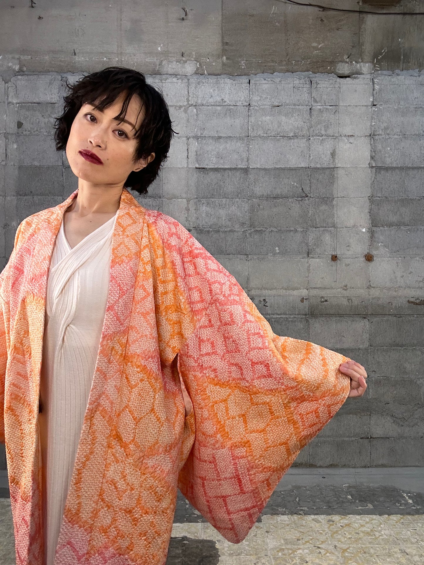 SHIBORI HAORI "013 awai momo, ki"