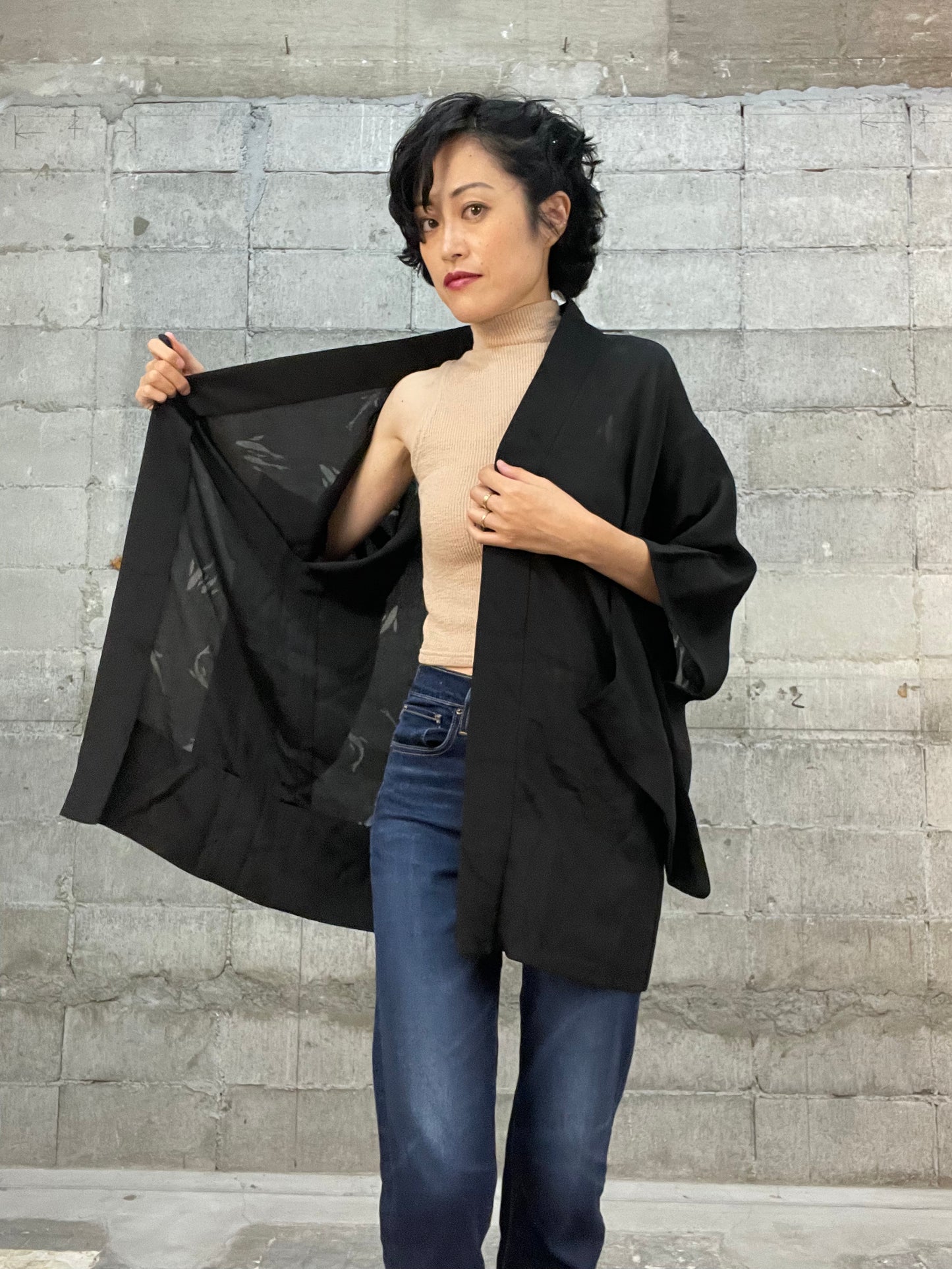 BLACK HAORI SHEER "koi"