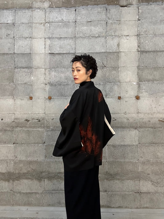 BLACK HAORI "010 peacock feather pattern"