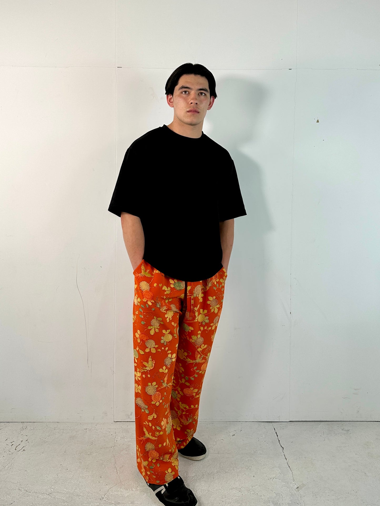 001_KIMONO UNISEX elastic waist pants upcycled from Japanese kimono