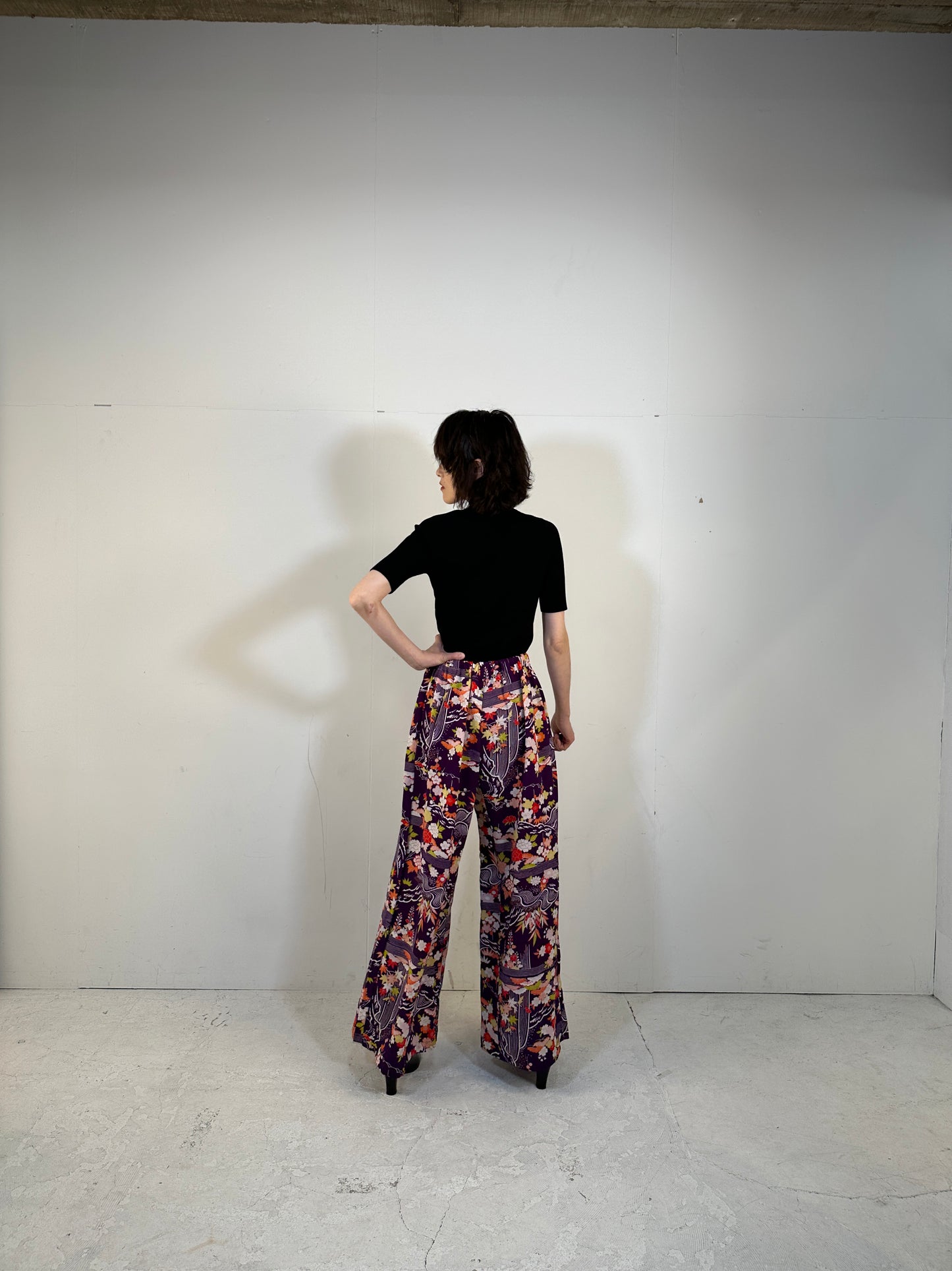 004_KIMONO DRESSY elastic waist pants upcycled from Japanese kimono