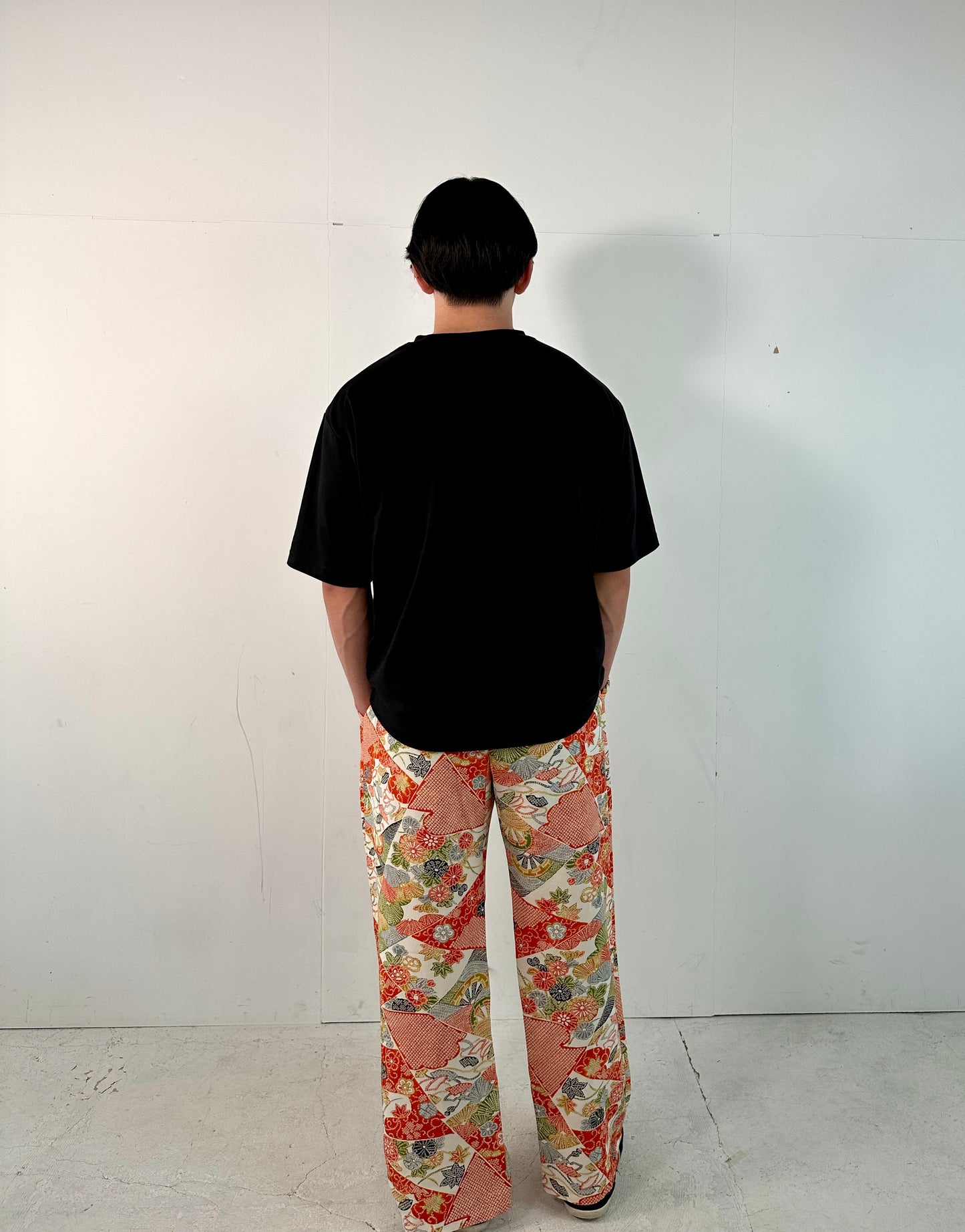 002_KIMONO UNISEX elastic waist pants upcycled from Japanese kimono